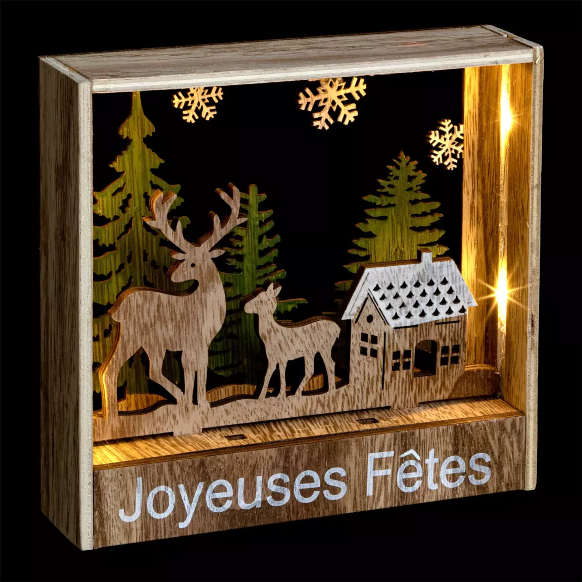 Cadre en bois lumineux à piles (H16 cm) Rennes Blanc chaud