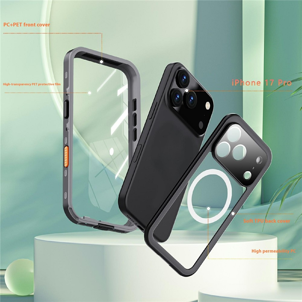 iPhone 17 Pro Wasserfeste MagSafe Outdoor Schutz Hülle (IP68) - Schwarz / Transparent