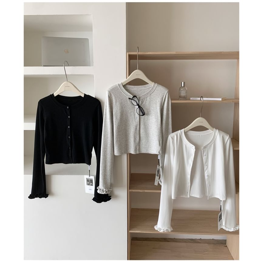 Dute - Set: Effen cami-top met ruches + vest met ronde hals