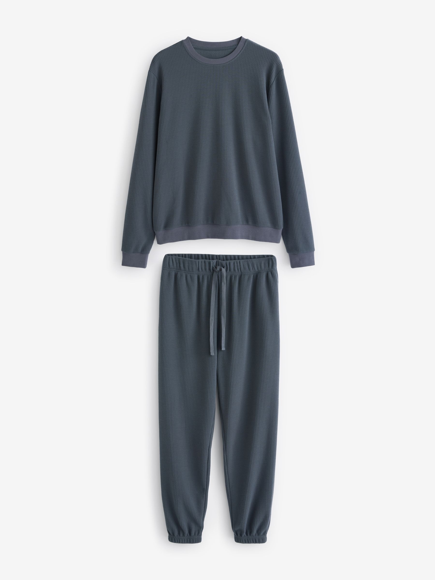 Leisteen grijs - Zachte pyjama met top met wafeldessin en lange mouwen