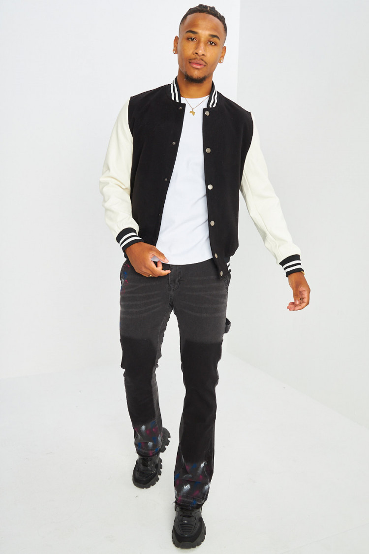 Jeans coupe droite noir avec taches de peinture