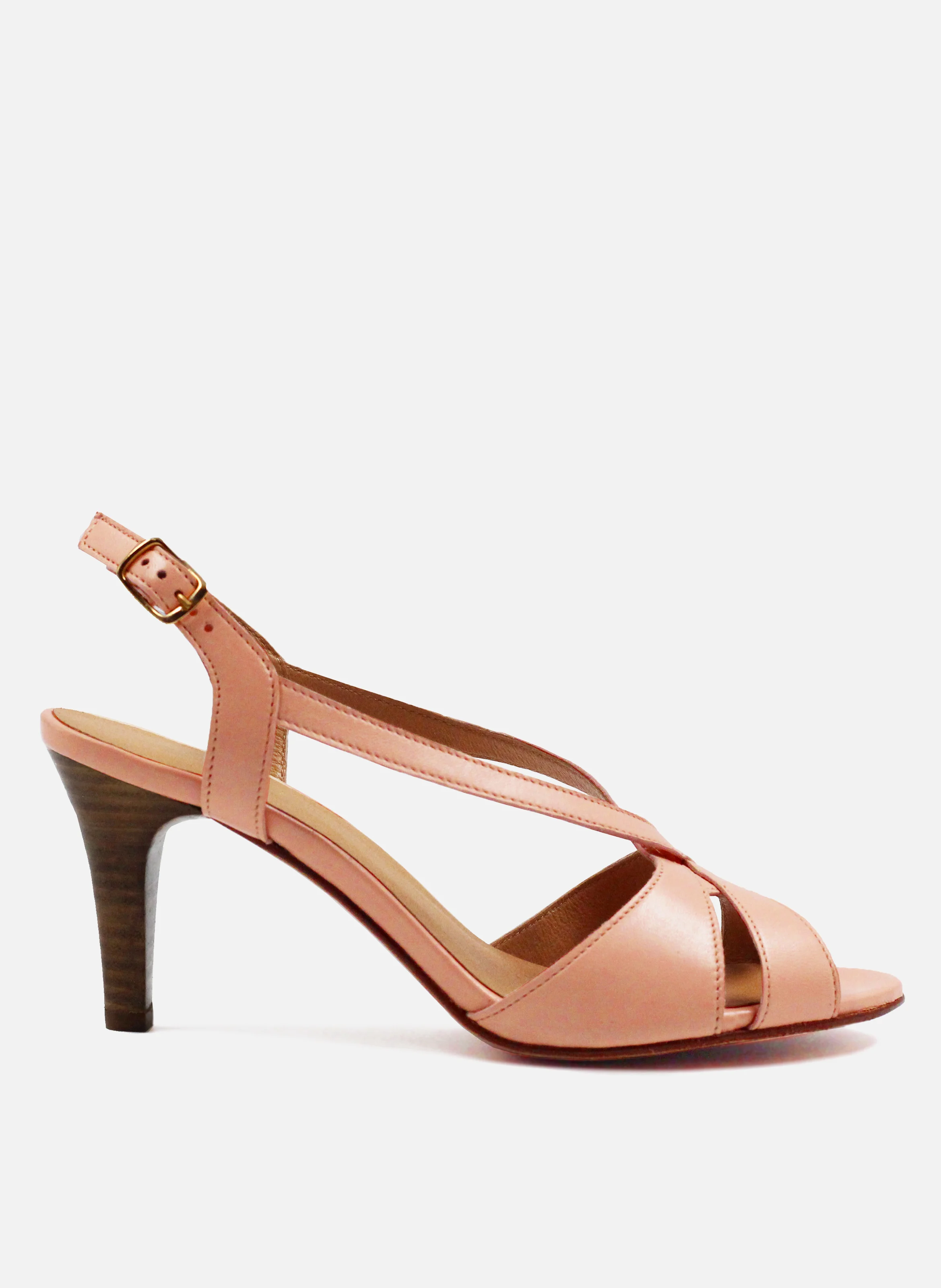 Sandales talon vintage cuir lisse | Rose