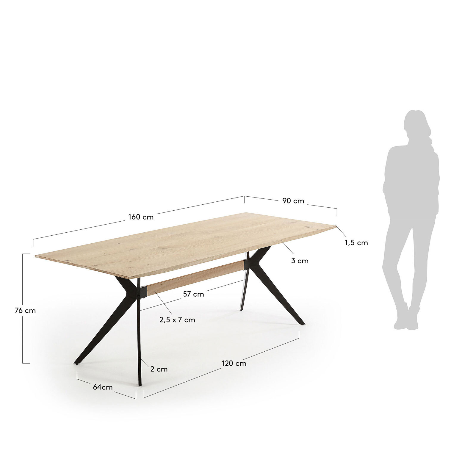 Kave Home Esstisch AMELIE 90 x 160 cm Eiche hell massiv