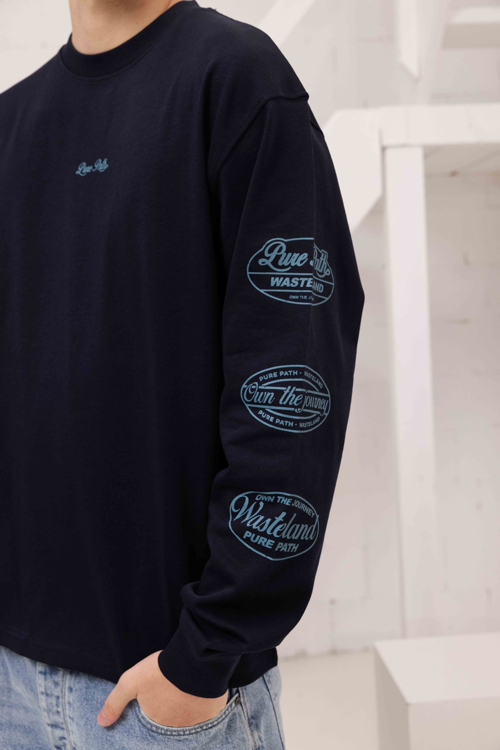 Pure Path Wasteland Patches Longsleeve T-Shirt Heren Donkerblauw