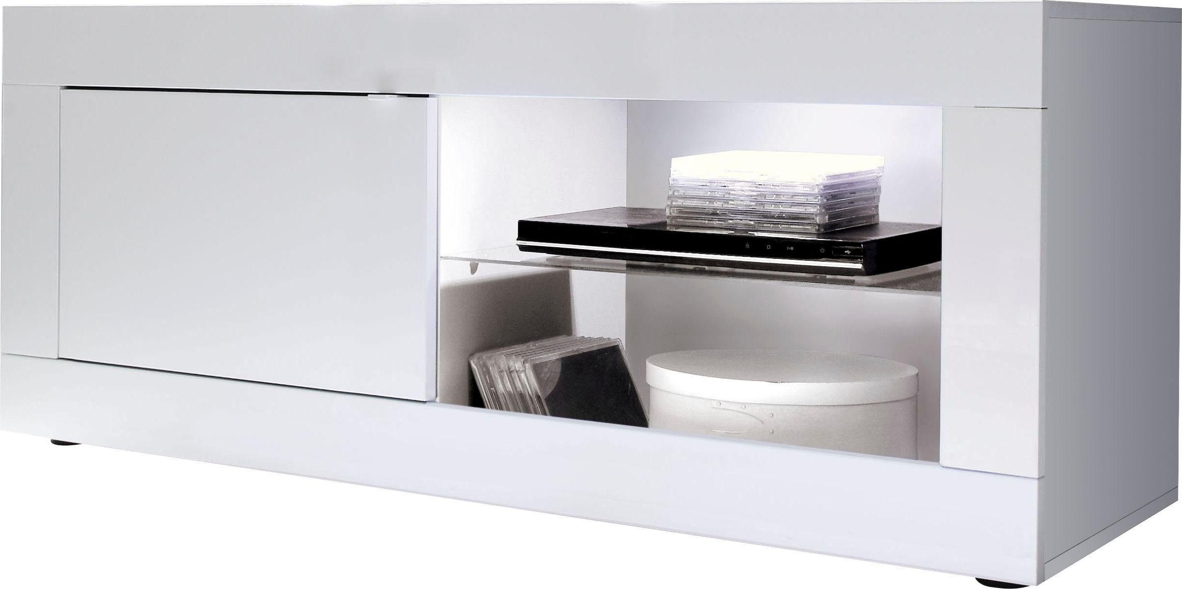 INOSIGN Lowboard »Basic Breite 140 cm, TV-Board 1 Tür, 2 offene Fächer (Glasboden),« TV-Kommode, Metallgriff, moderne Rahmenoptik, Farbauswahl