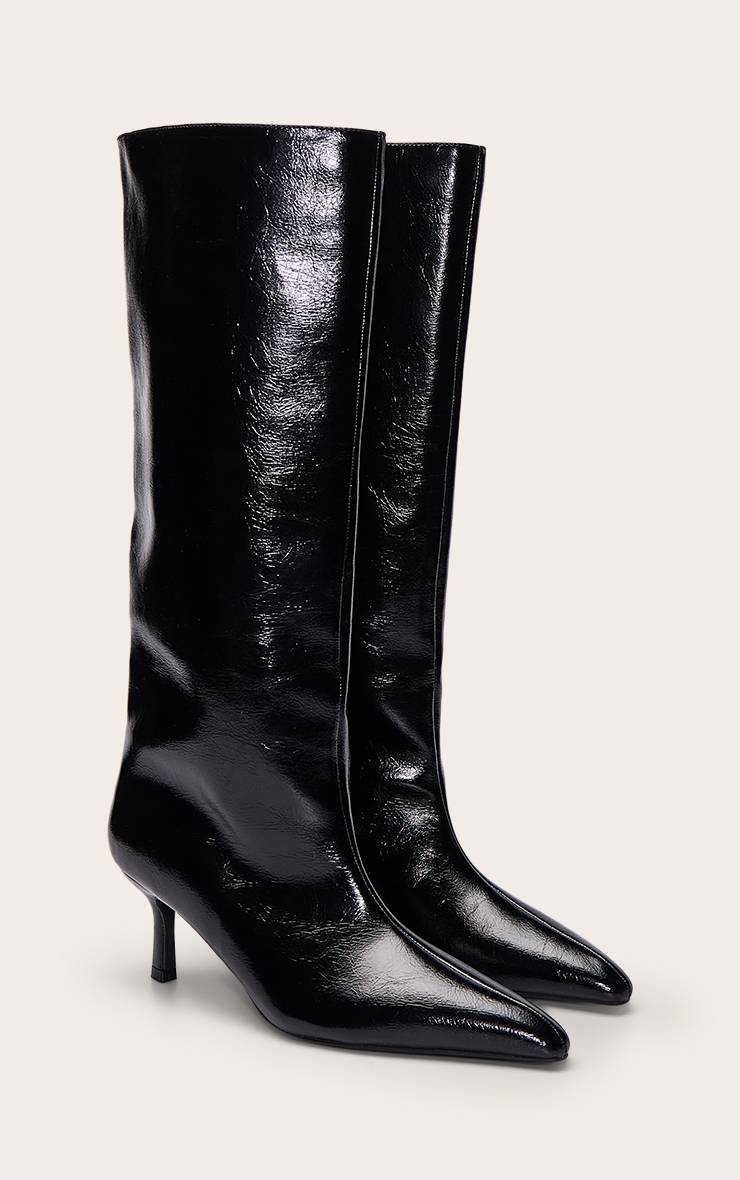 Noir Botte Haute À Talon Bobine En Synthétique