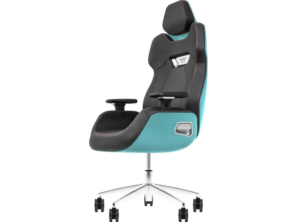 Thermaltake ARGENT E700 - Spillestol - ergonomisk - spand - høj ryg - armstøtter - T-formet - vippe - drejeled - aluminiumlegering, perforeret læder, højdensistets støbt skum - sort, turkis, rød syning