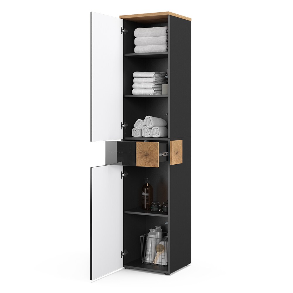 Vicco Hochschrank Badschrank Badezimmerschrank Eden 2 Türen Schublade 5 Fächer