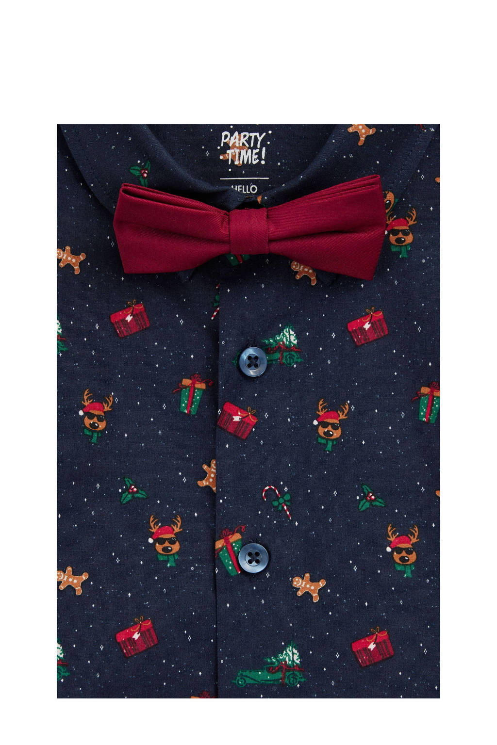overhemd met vlinderstrik - donkerblauw/donkerrood/multicolor