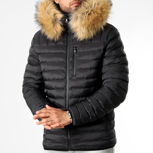 Doudoune Capuche Diamond Avec Fourrure Beige 0031 Noir