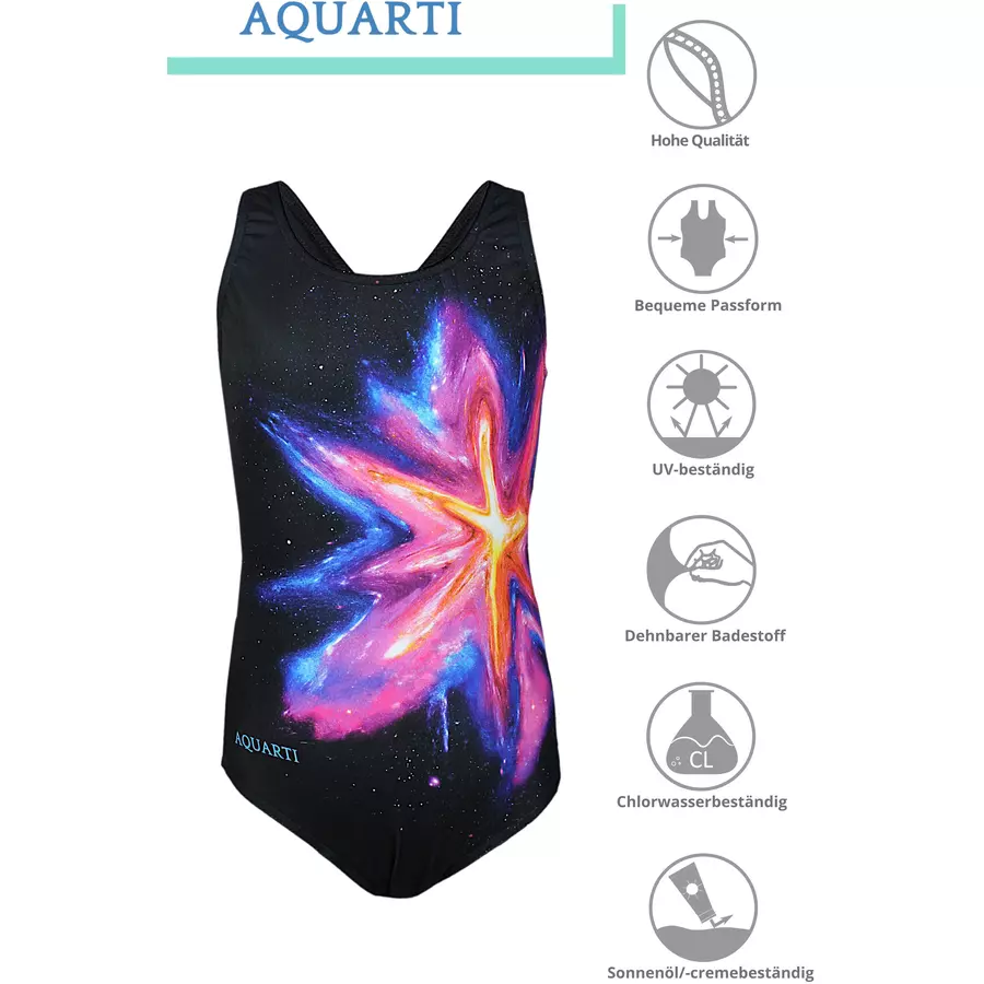 Aquarti Mädchen Badeanzug Chlorresistent Muscleback Wassersport schwarzgelb