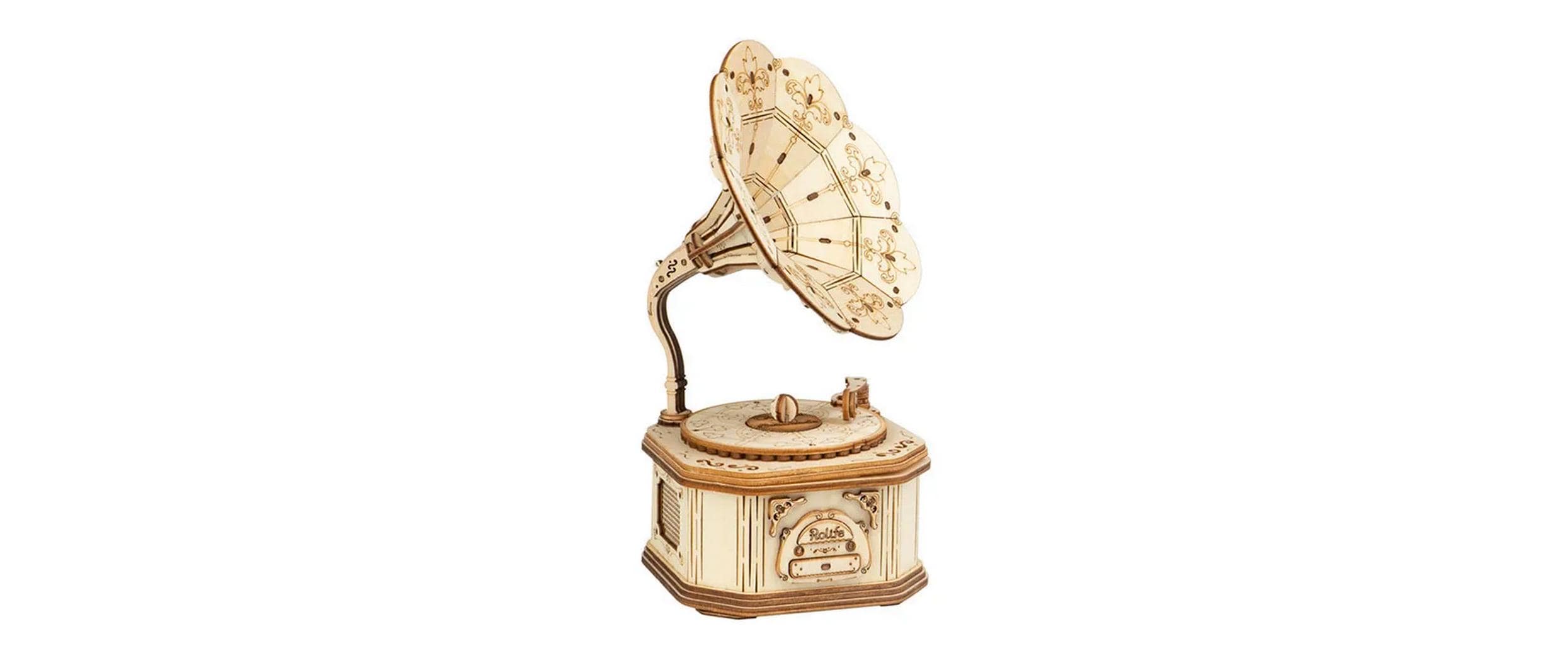Bausatz Gramophone Crank Classic3D-Puzzle aus lasergeschnittenen Holzteilen