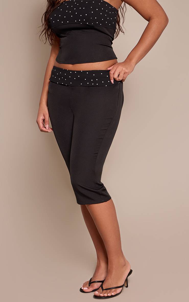 Noir Pantalon Capri Taille Haute À Pois Coupe Ajustée Sculptante