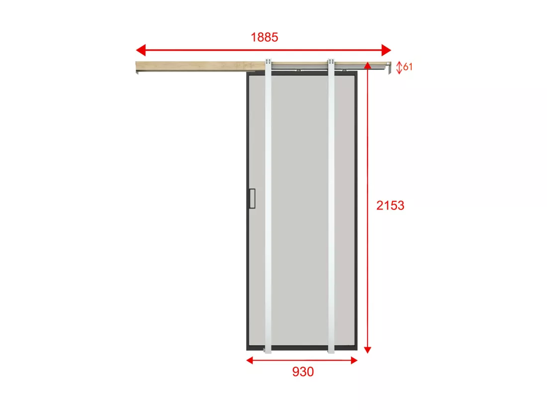 Porte coulissante avec système à galandage - aluminium et verre trempé dépoli - H205 x L93 cm - LINCI II