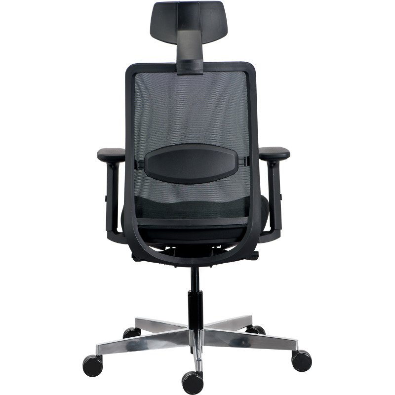 Chaise de bureau ERGO MOOV' Premium - tissu et maille - pied alu - soutien lombaire - appui tête - accoudoirs - mécanisme synchrone - assise réglable en profondeur