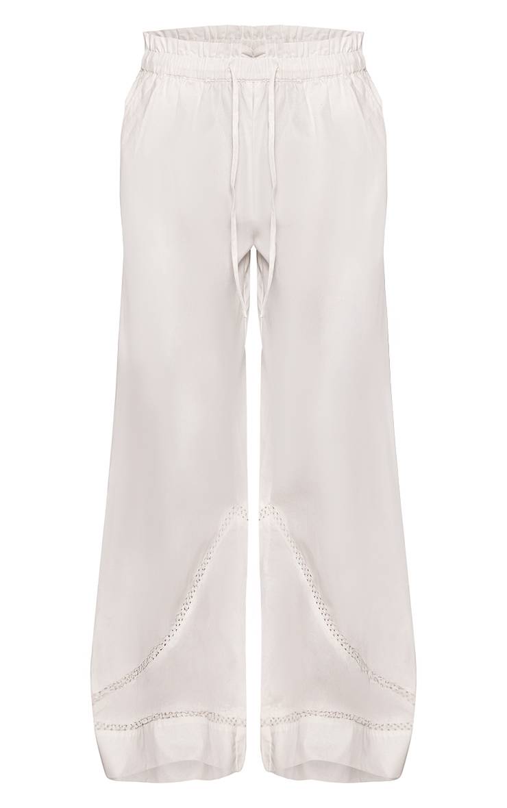 Blanc Pantalon Large En Coton Avec Cordon De Serrage À La Taille