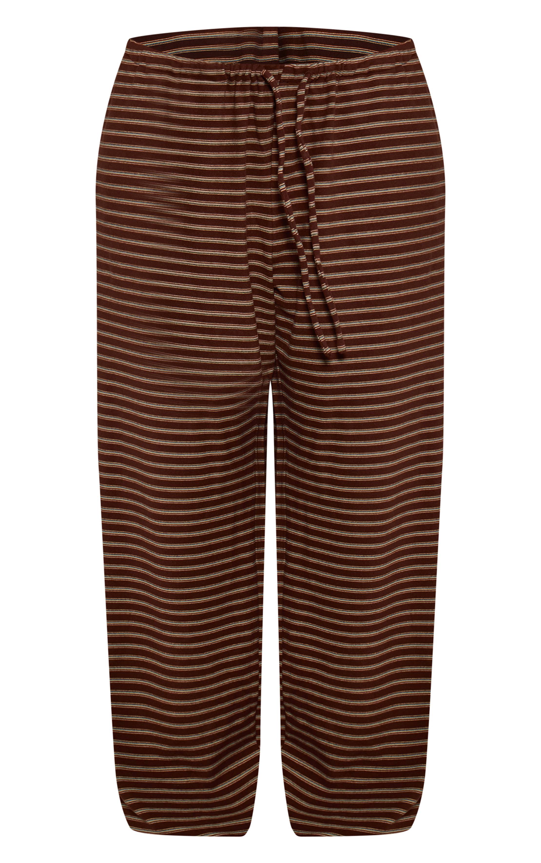 Chocolat Ensemble Coordonné Jogging Jambe Droite En Molleton Doux Rayé Grande Taille