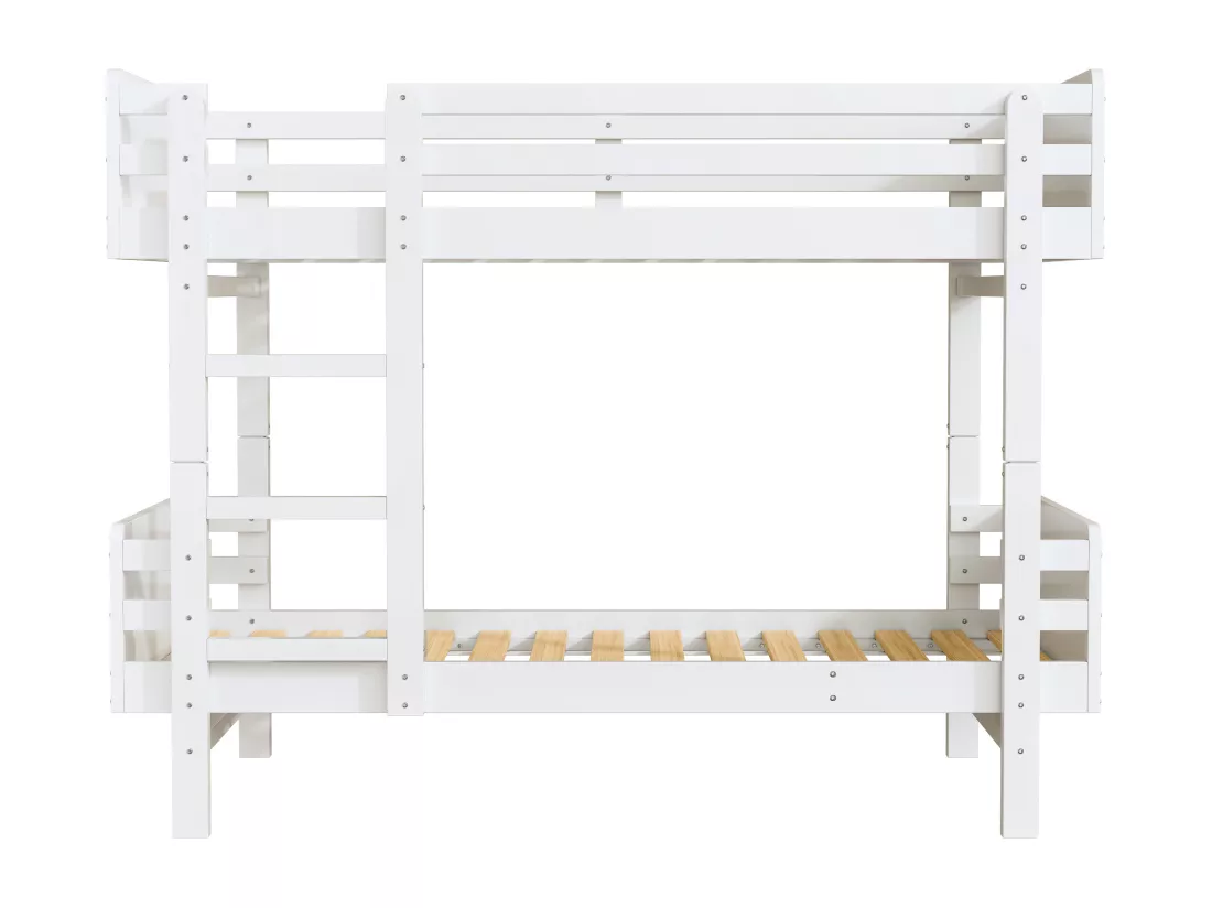 Lit superposé pour enfant blanc 90 x 190 cm, cadre en bois massif, convertible en deux lits à plateforme