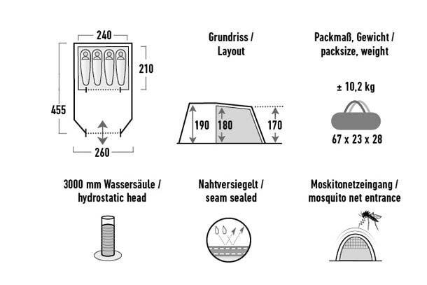 High Peak Torri 4.0 Tunnelzelt für 4 Personen dunkelgrau / grün