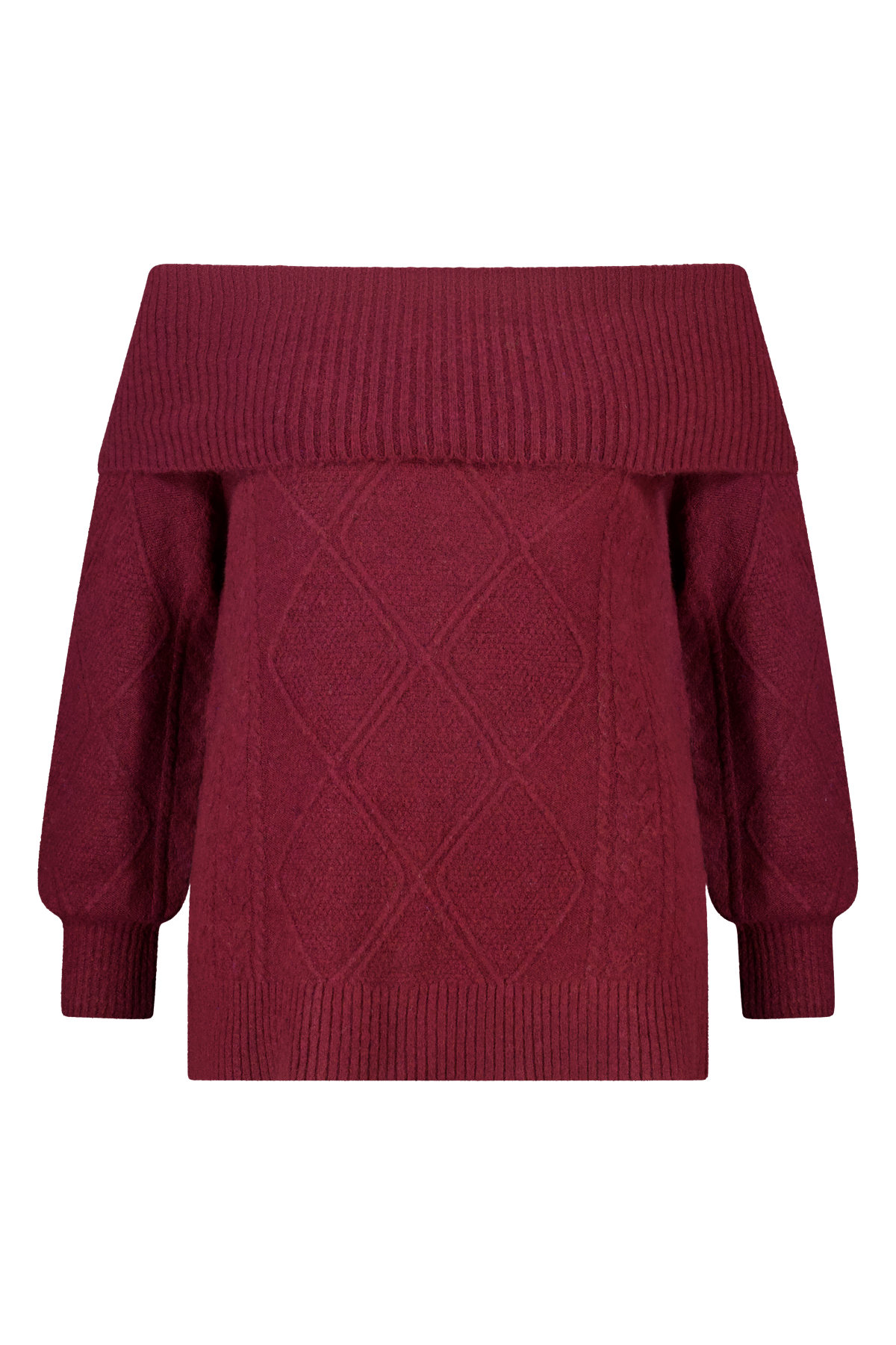 Off-shoulder trui met kabelpatroon Donker rood