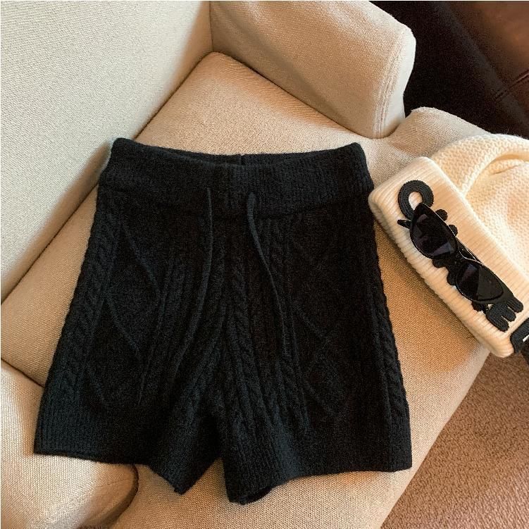 Auboi - Kabelgebreide shorts met trekkoordtaille