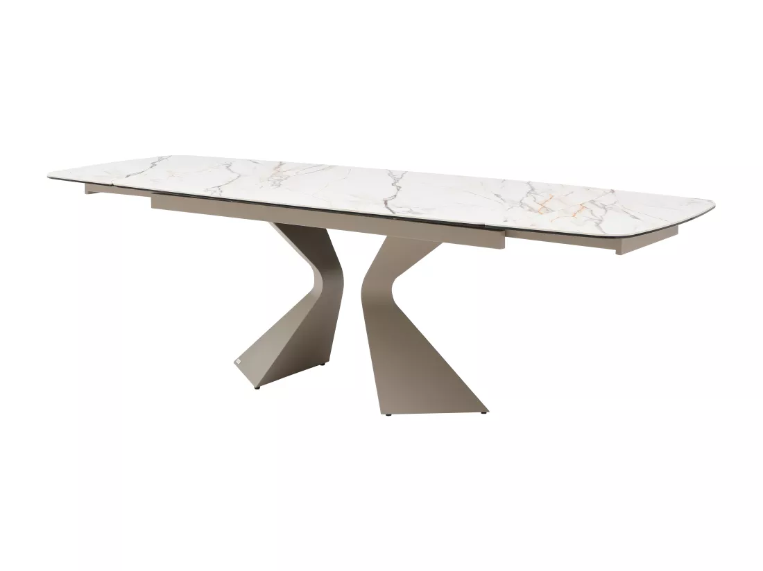 Table à manger extensible 6 à 10 personnes céramique, verre trempé et métal taupe - Effet marbre blanc - KAJARI de Maison Céphy