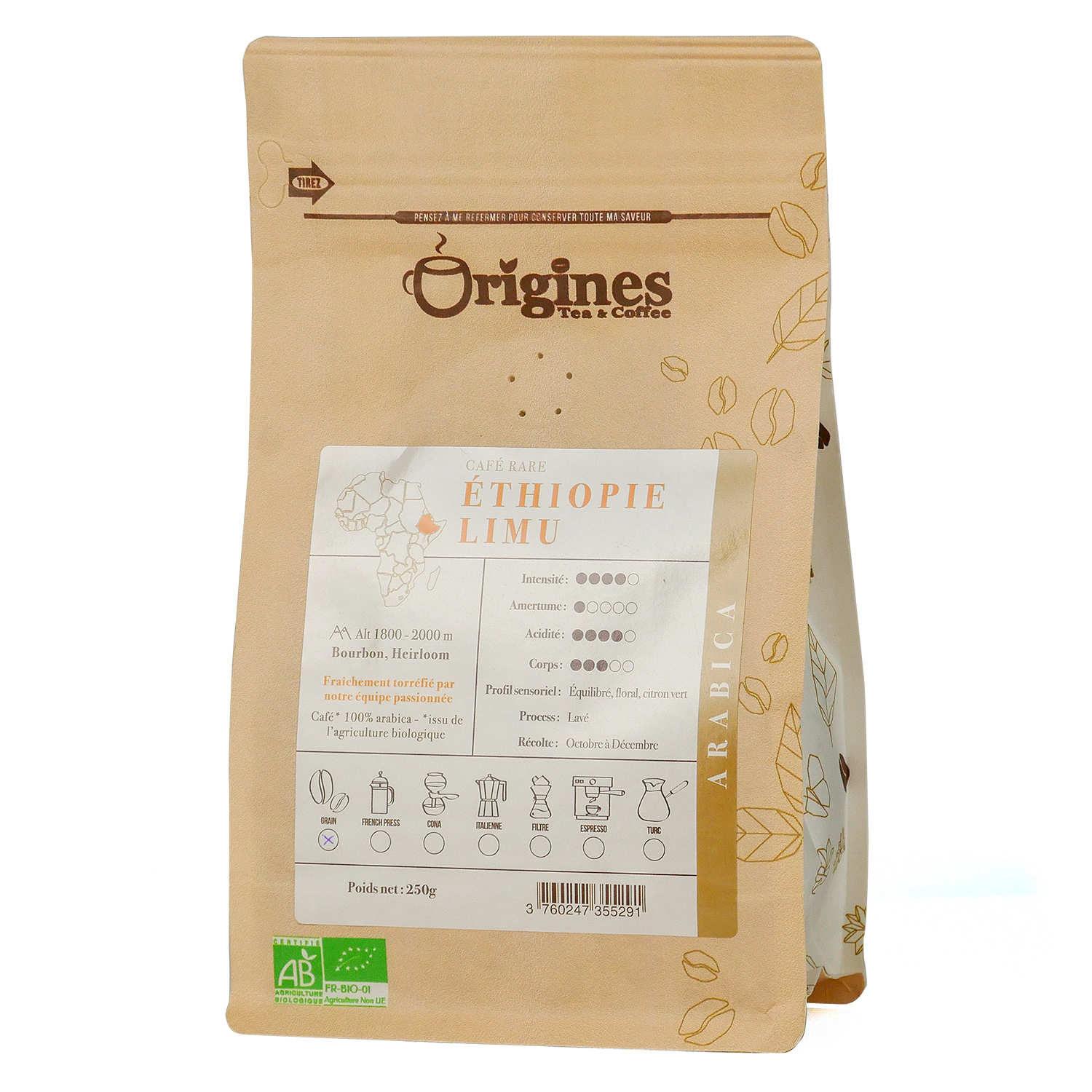 Café en grains bio - Ethiopie Limu Pur Arabica