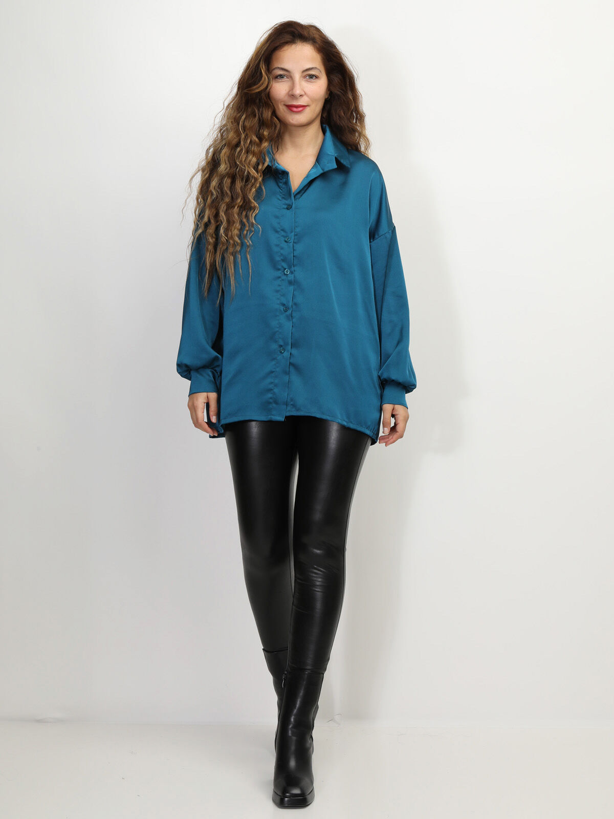 Chemise ample et satinée- Bleu