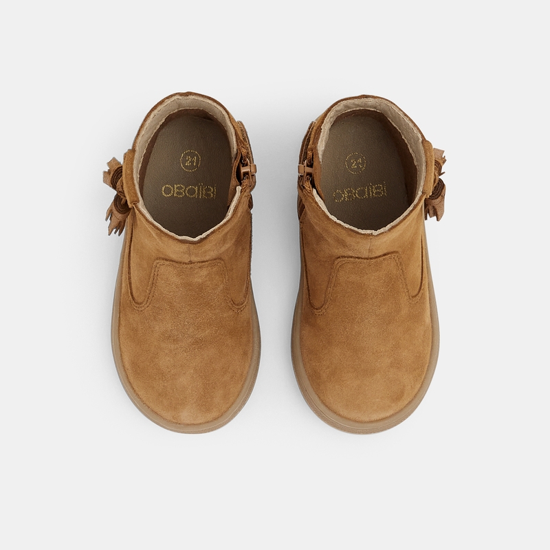 Boots en cuir avec pompons beige bébé fille
