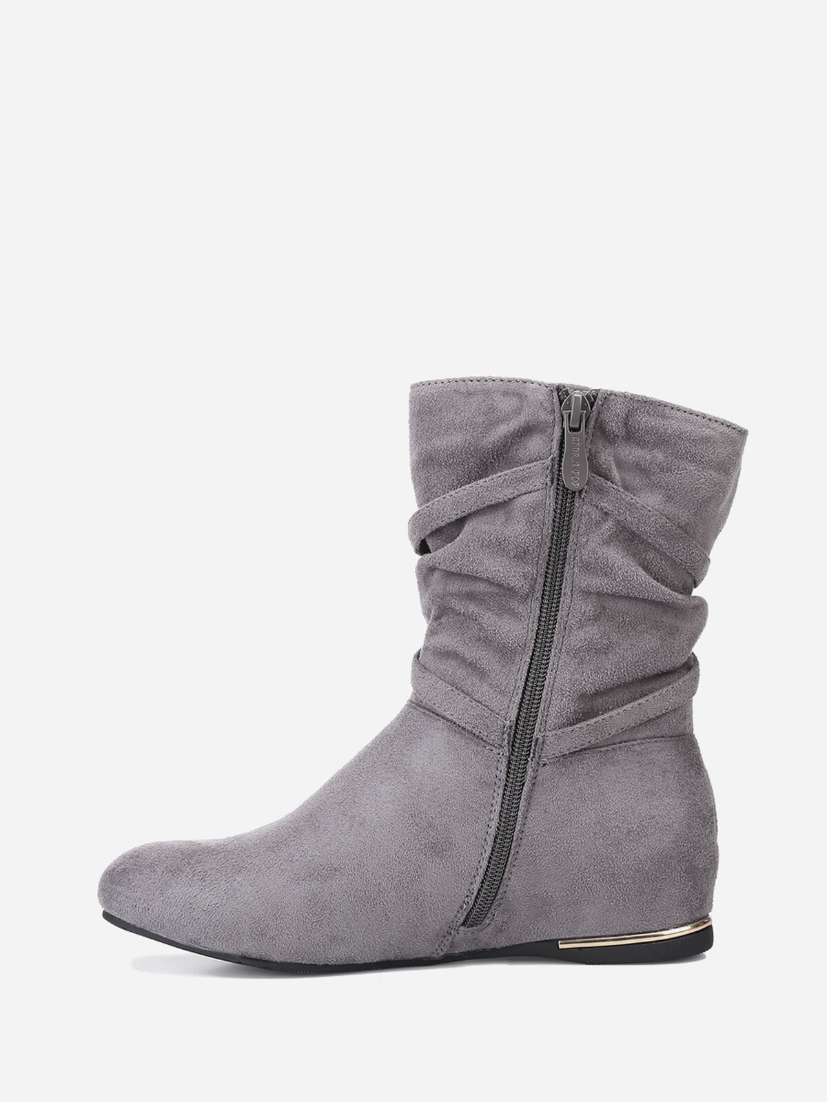 Bottines plissées à talon compensé et pampilles- Gris