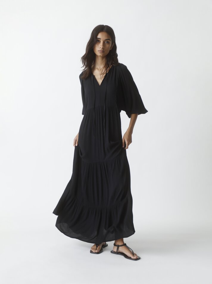 Vestido longo de chiffon - Preto