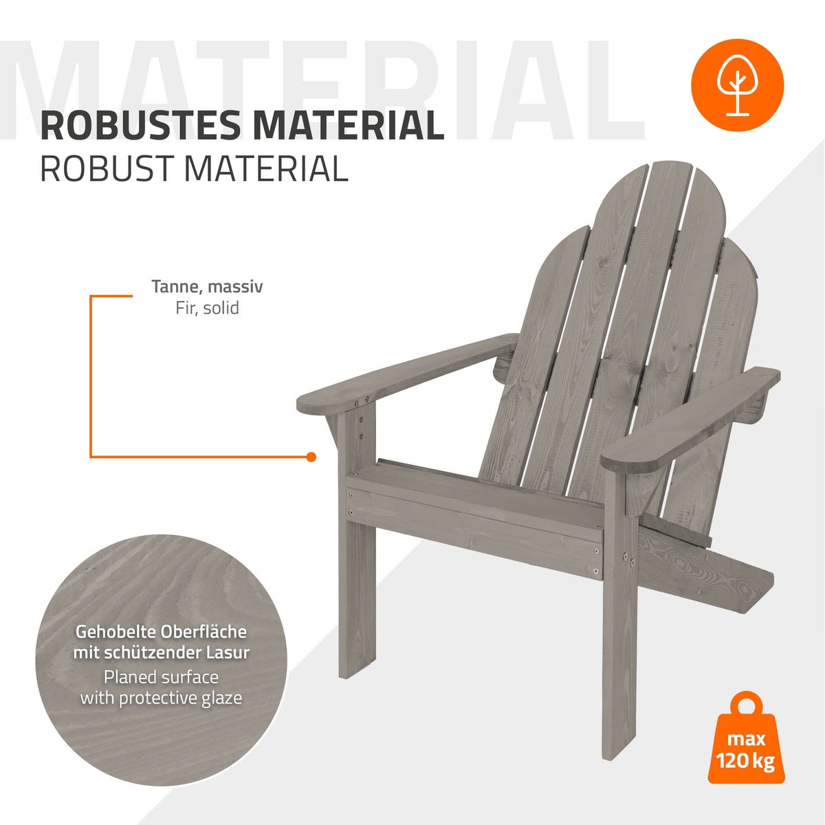 ML-Design Adirondack stoel van massief dennenhout, 92,5x70x89 cm, grijs, tuinstoel met rugleuning en armleuningen, ergonomische houten stoel, weerbestendige tuinfauteuil, relaxstoel voor balkon, tuin, strand