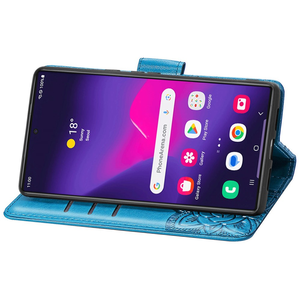 Samsung Galaxy S25 Ultra Leder Tasche Flip Cover Schmetterlinge Imprint - Blau