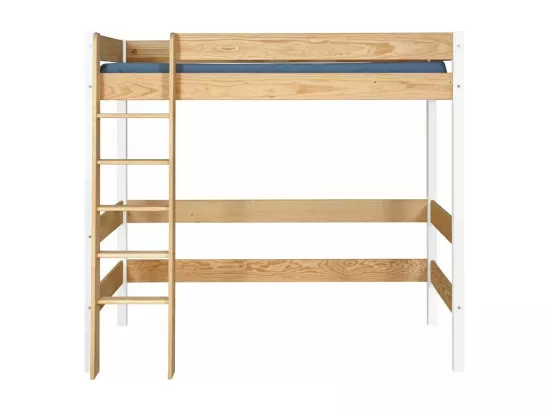 Pack lit mezzanine avec matelas 90x190 cm bois massif blanc et bois CLEM