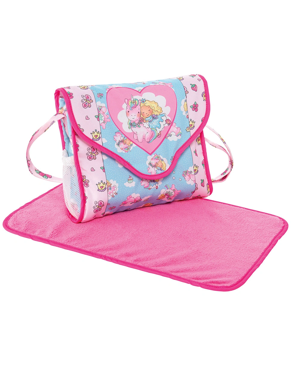 Puppen-Wickeltasche EINHORN EMIL & FEE EMMA mit Zubehör in hellblau/rosa