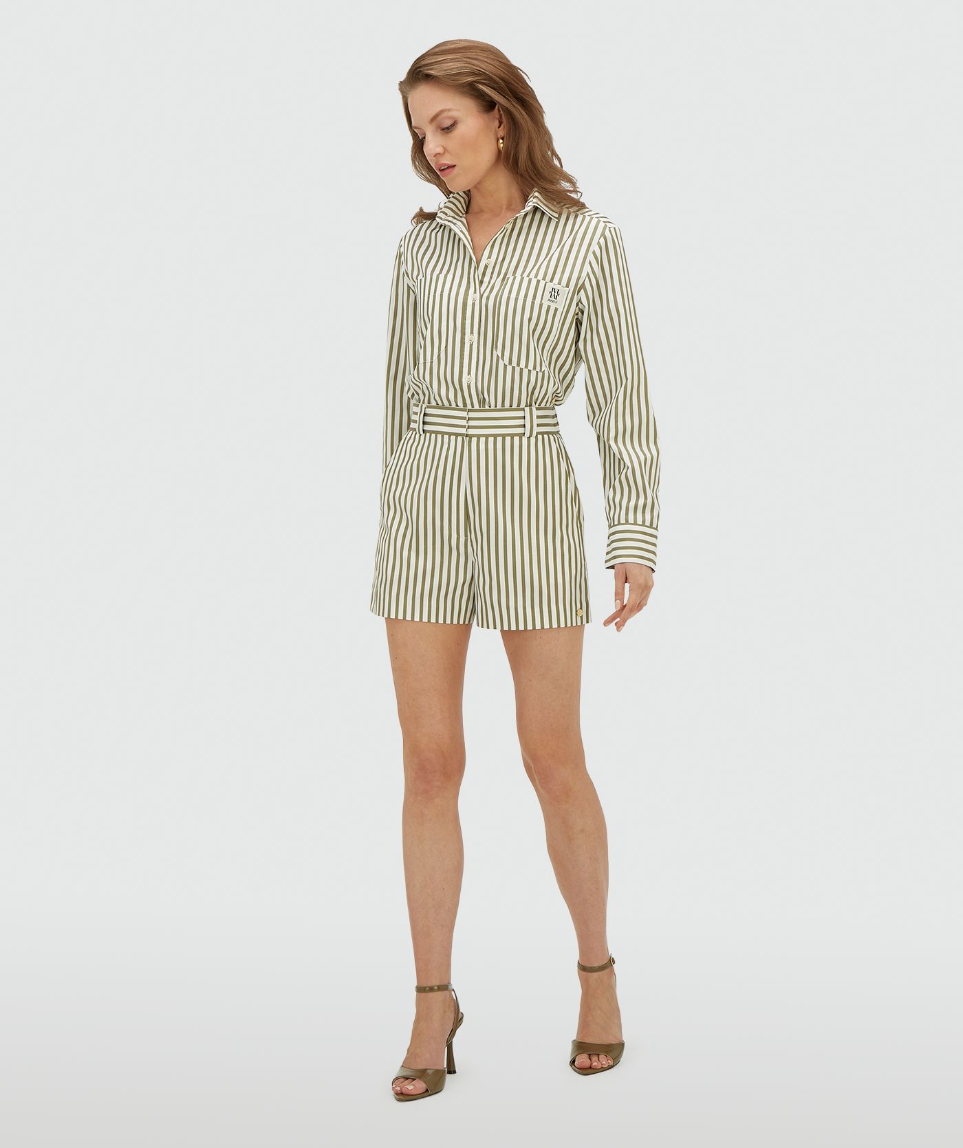 JV-BODIL mid rise wide leg shorts met strepen - dark pistachio stripe
