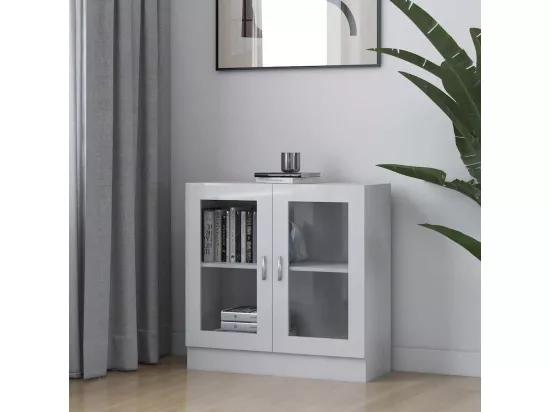 Armoire à vitrine Blanc brillant 82,5x30,5x80cm Bois ingénierie