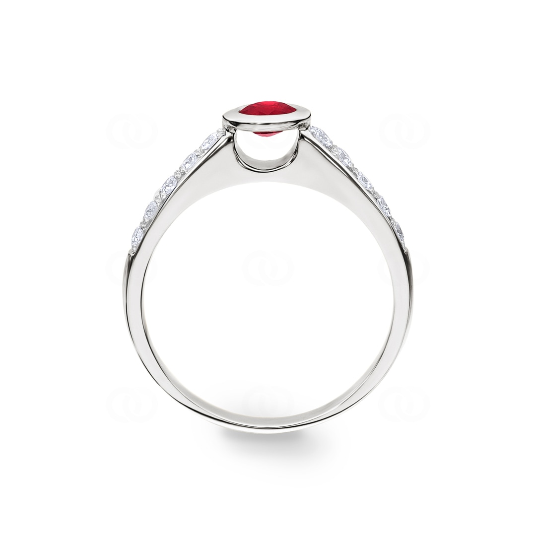 Verlobungsring 750/18 K Weissgold mit Diamanten 0.25 ct H/Si und Rubin 0.35 ct