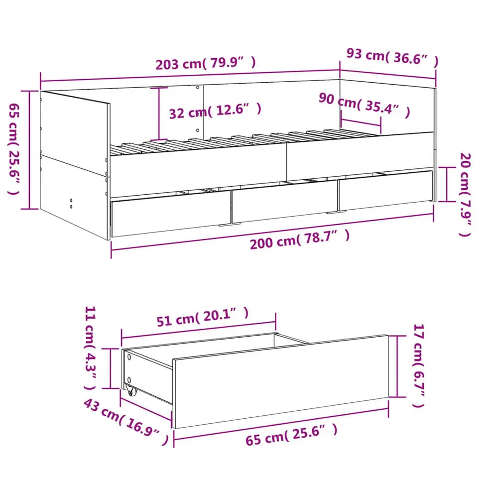 vidaXL - Bed met lades - Sonoma eikenkleurig - Hout - 90 x 200 cm
