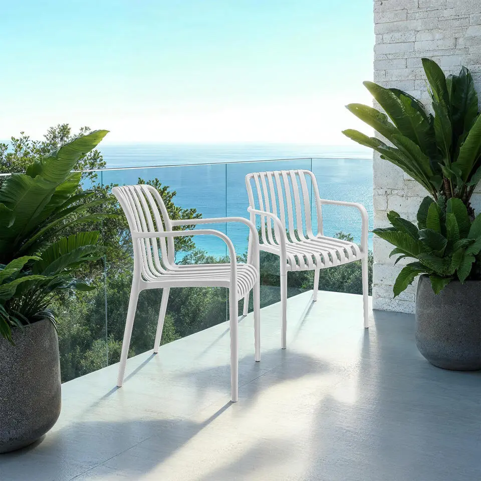 tectake Tuinstoelen Alcudia, weerbestendig, stapelbaar, Crème