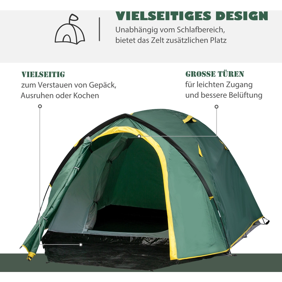 Outsunny Campingzelt für 3-4 Personen grün, gelb