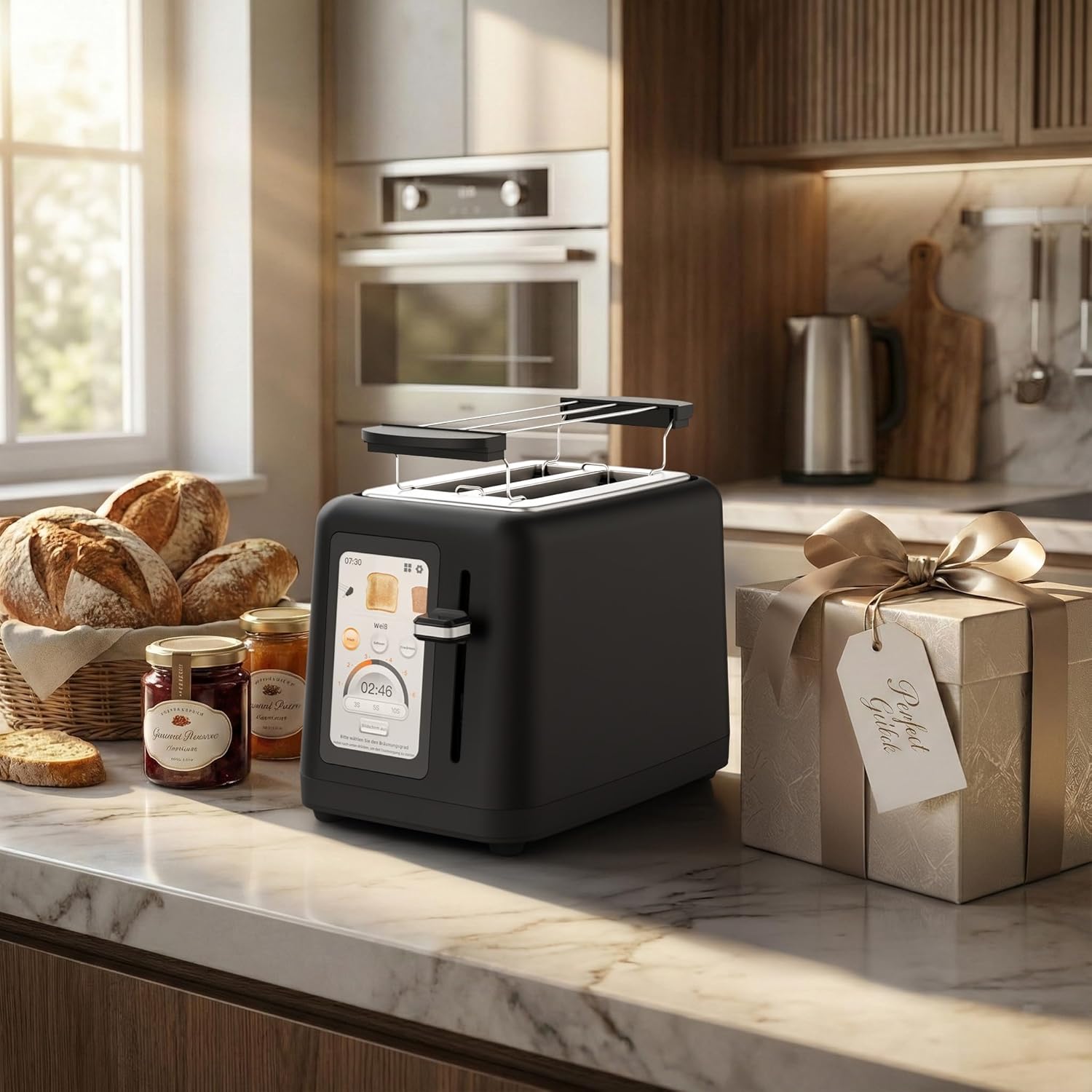 aeco toastlab Elite Toaster 2 Scheiben, Brötchenaufsatz, extra breite Toastschlitze, 6 Bräunungsstufen, 10 Programme, 850W, 5