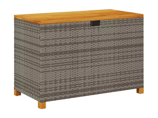 Boîte de rangement de jardin gris résine tressée bois d'acacia