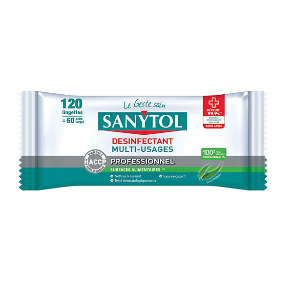 Lingettes désinfectantes multi-usages Sanytol, étui de 120