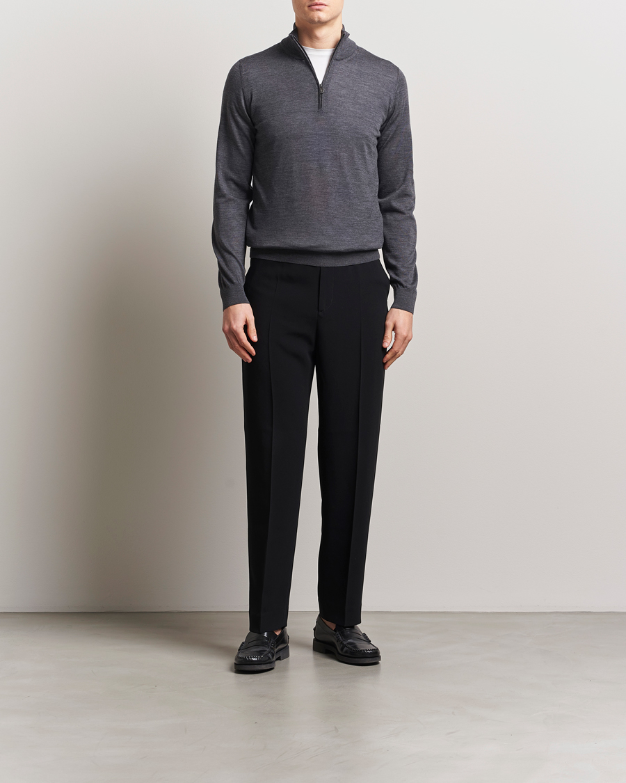 Piacenza Cashmere Merino Wool Crew Neck Half Zip Charcoal