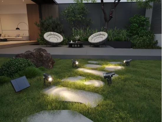 Lot de 4 balises solaires à planter - Panneau déporté - 80 lumens - Noir - DRAGOR