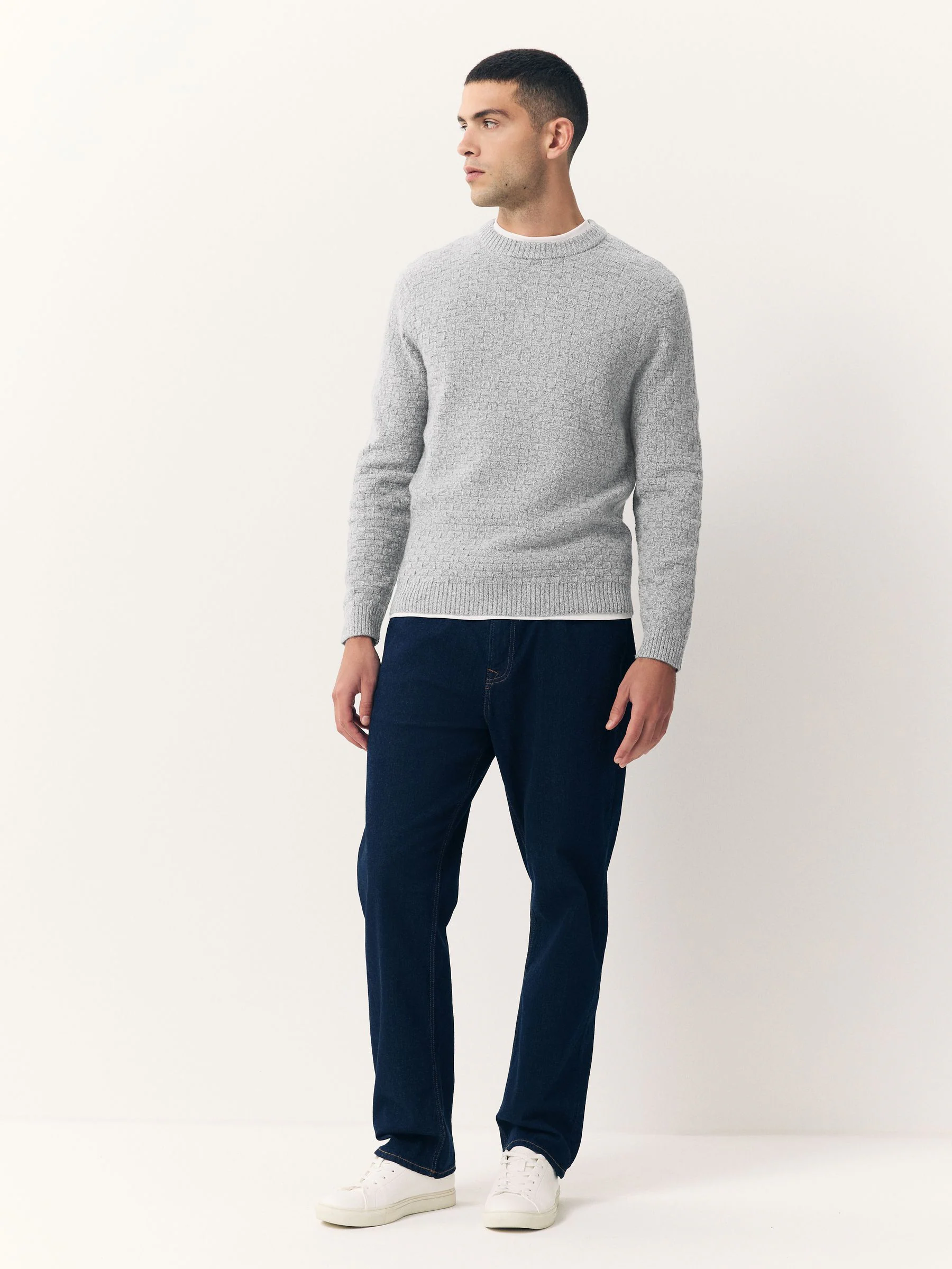 Grijs - Regular Fit Textured Crew Neck Knitted Jumper