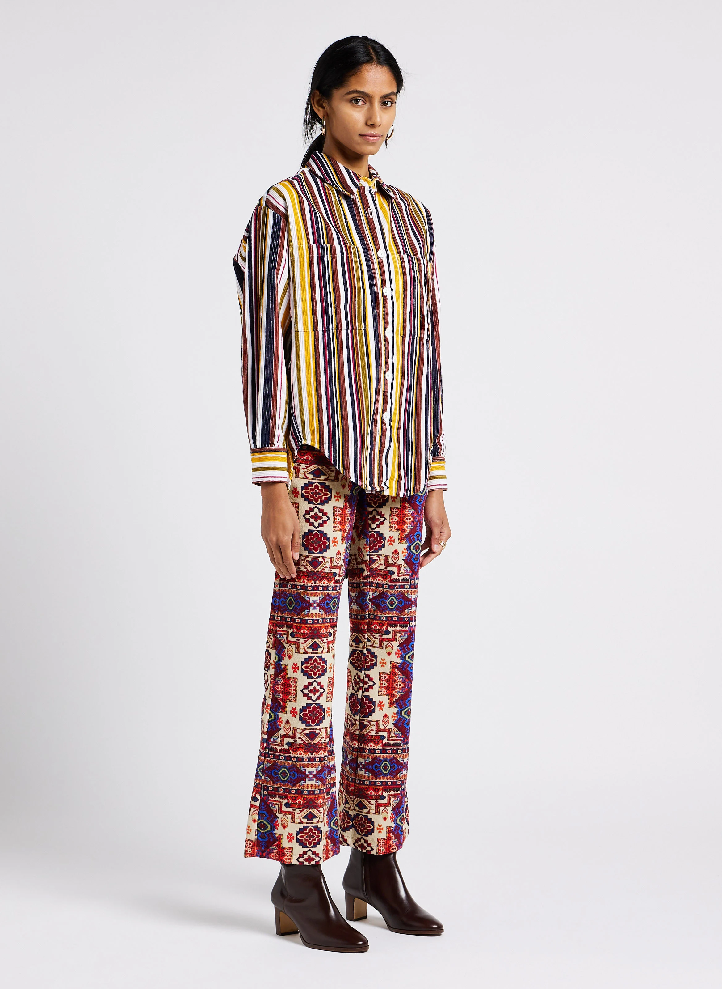 TAPESTRY - Pantalon taille haute à motif aztèque en coton | Rouge