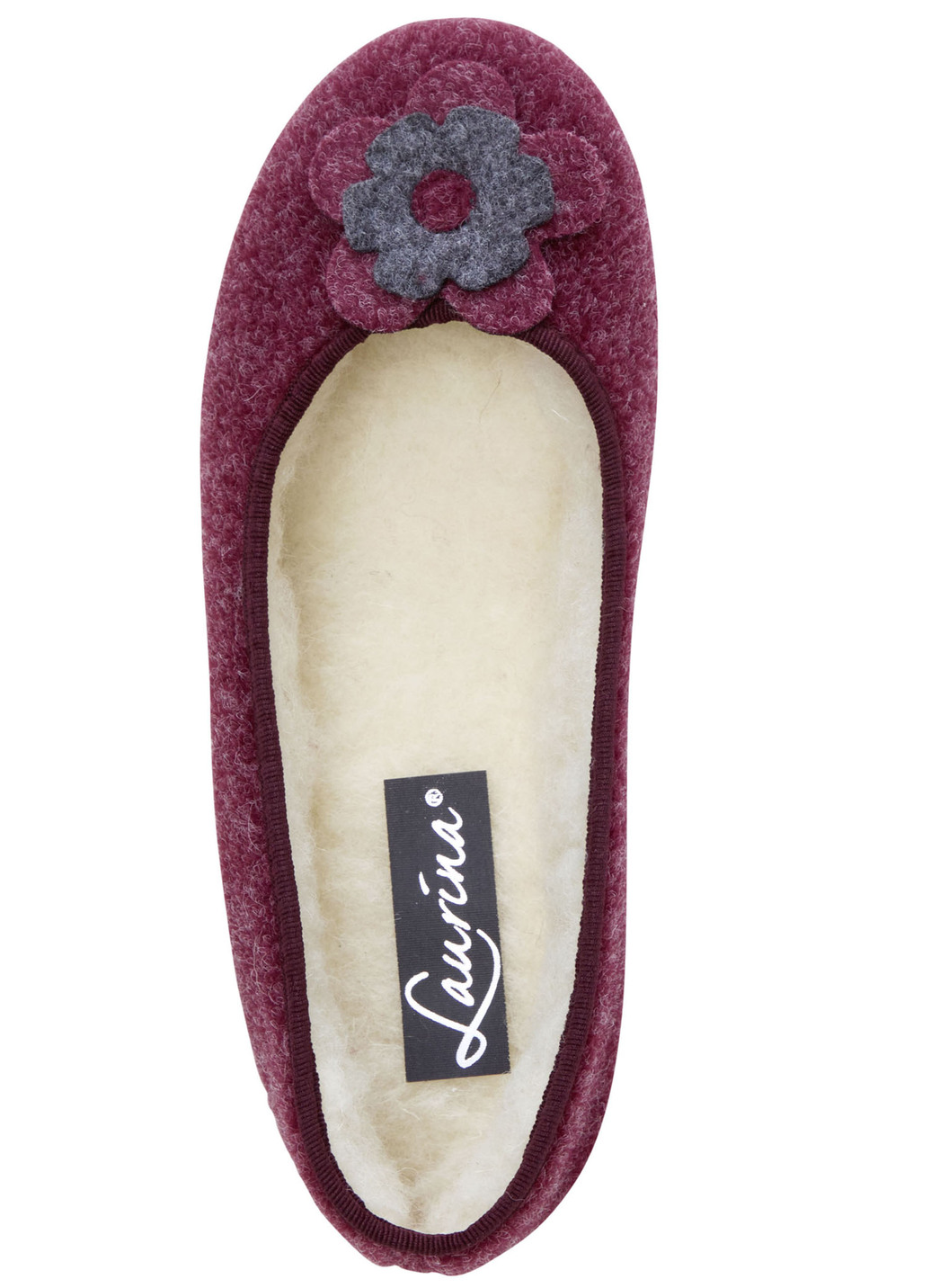 Laurina Haus-Ballerina aus flauschigem Textil mit Zierblüte