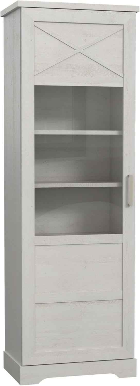 Forte ROCKHAMPTON Vitrine 70, Wohnzimmervitrine modern, Vitrinenschrank weiß, Linksseitige Vitrine mit 2 Türen, Holzwerkstoff, Pinien Holzdekor/Weiß, 68,5 cm breit x 206,2 cm hoch x 42 cm tief